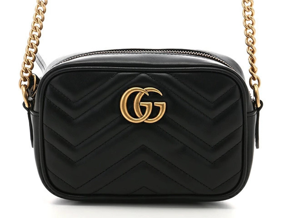 Gucci Chain Shoulder Bag Quilted Chevron Leather GG Marmont